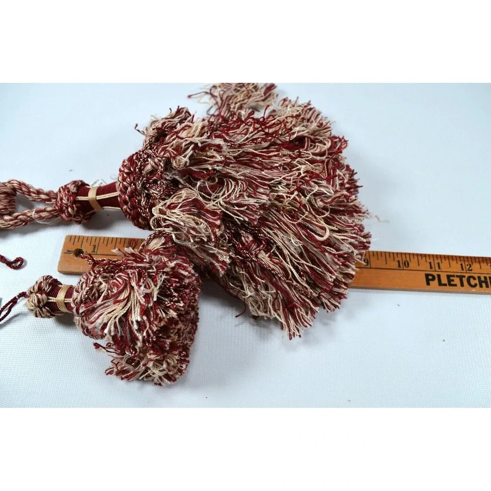 Lot of 4 Vintage Red & Ivory Drapery TieBacks Twisted Cord‎ Regency Shabby Chic